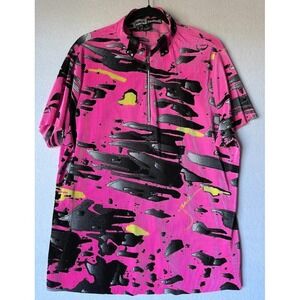 Jamie Sadock Golf Shirt Women XL Multicolor Abstract Short Sleeve Top Zip Neck